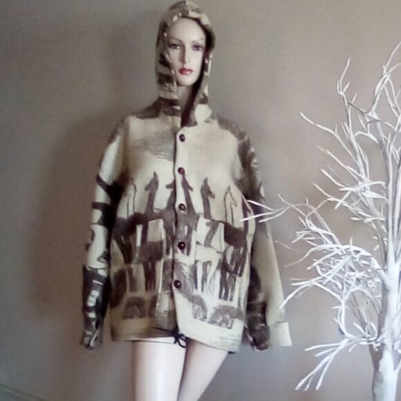 VTG Women's Icelandic Jacket  With Hood   Llama's And Sun Pattern Sz M/L - Picture 6 of 12